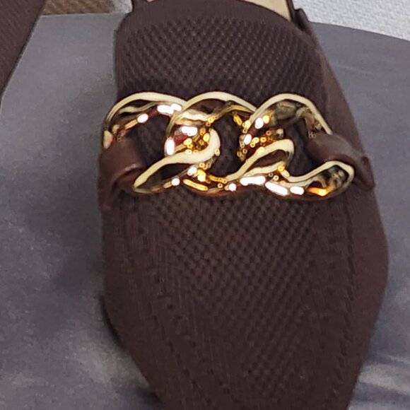 Newbella Chocolate Brown Pointed Toe Square Heel Gold Tone Chain Dress Mule 7.5 - Picture 3 of 16